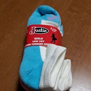 Justin Boots Blue and White Low Cut Socks for Girls Small Youth 9-1y